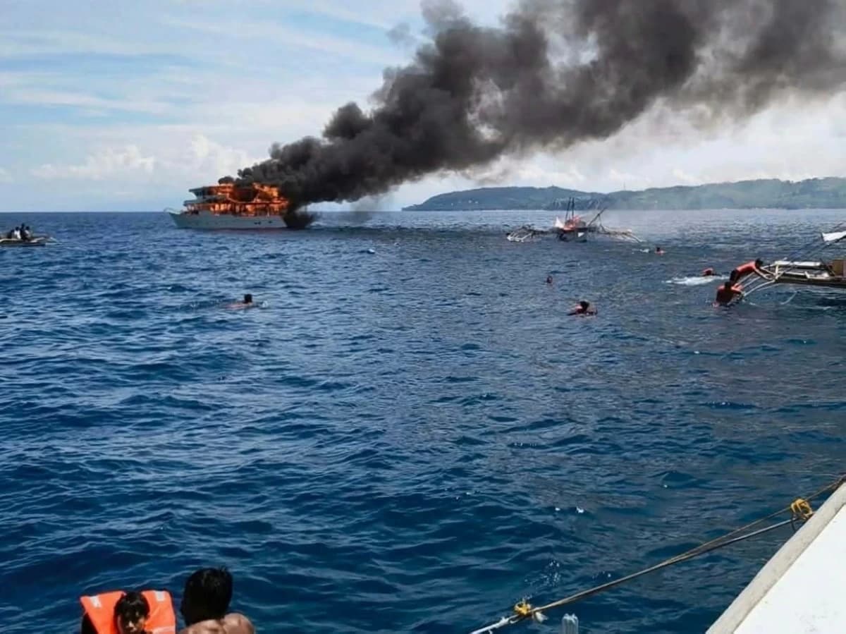 Yacht carrying quake relief supplies catches fire off Sarangani
